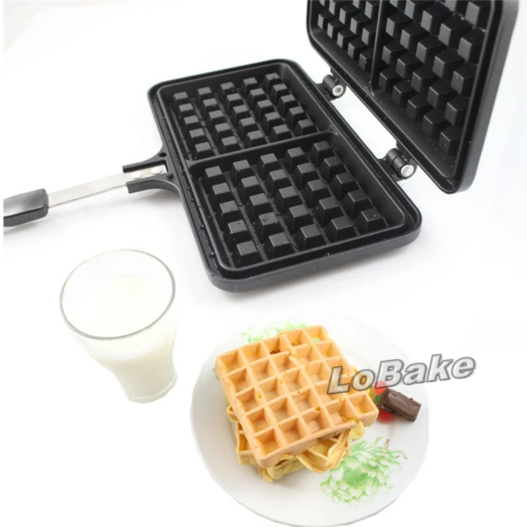 High quality double grid checks metal frying waffle pan cake biscuit mold manual waffle mold waffle Maker baking tools for cakes