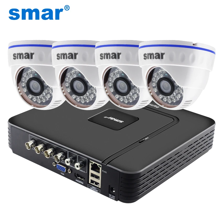 Sistema de videovigilancia híbrido, Kit de cámara domo AHD de día y noche, salida VGA HDMI de plástico, DVR, 4 canales, 720P, 1080P