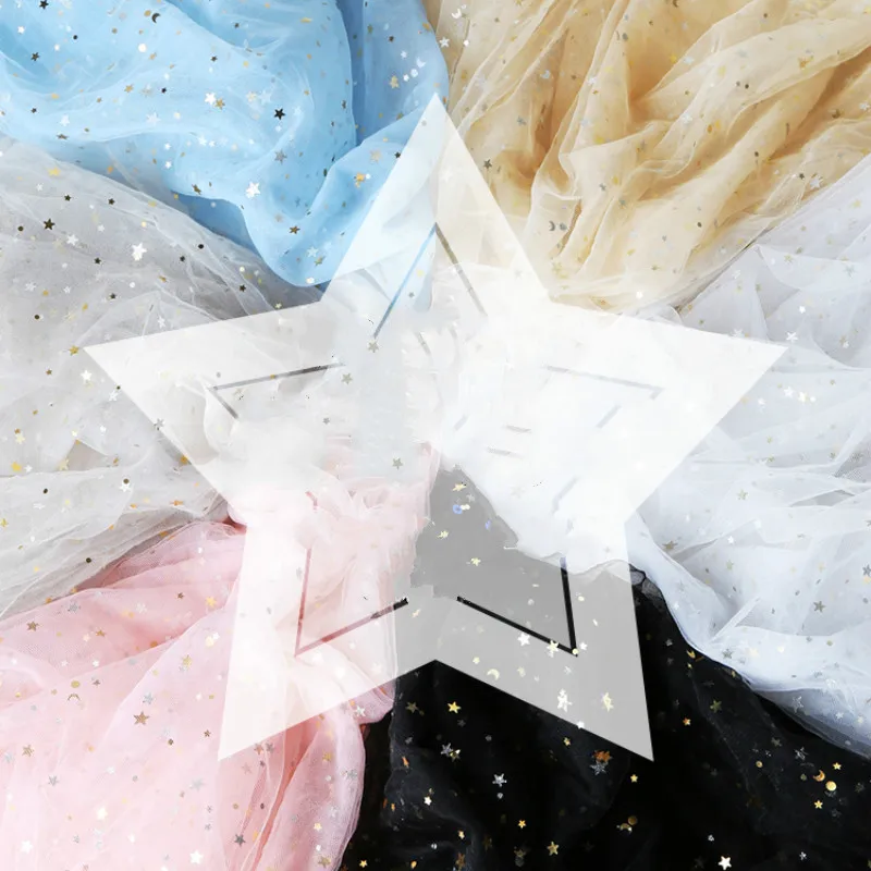 100x155cm Fashionable wedding decoration mesh fabric sewing of fabric printed star fabric Glitter fabric for girls and DIY