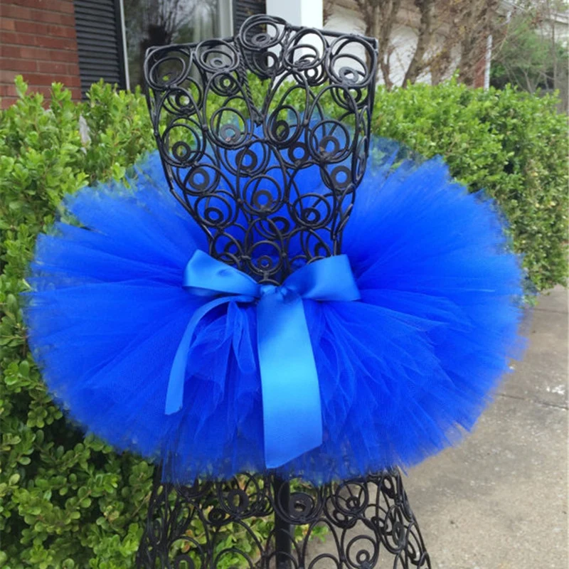 Cute Girls Royal Blue Tutu Skirts Baby Fluffy Tulle Dance Pettiskirts Tutus with Big Ribbon Bow Kids Party Costume Skirts Cloth