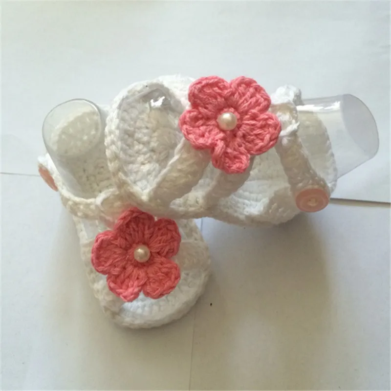 Grey Crochet Baby Ballerina Shoes in Cotton with Pink Crochet Flower, Spring and autumn Crochet Baby Shoes,Cute Baby Shower Gift