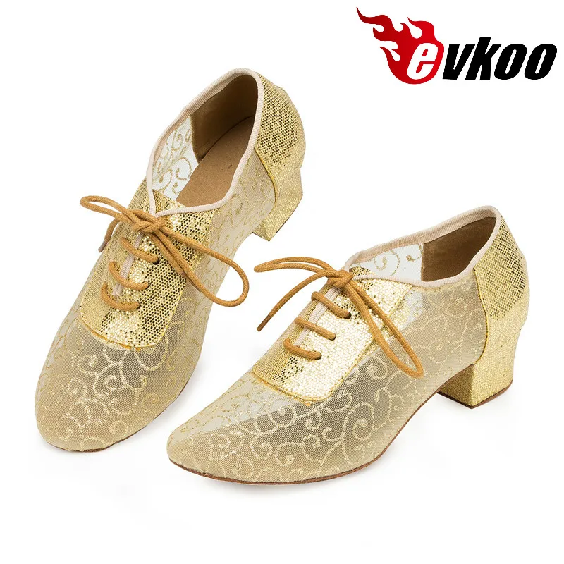 Evkoodance Size US 4-12 Mesh With Glitter Women Dance Shoes 4cm Low Heel Customized Party Ballroom Latin Dance Shoes Evkoo-445