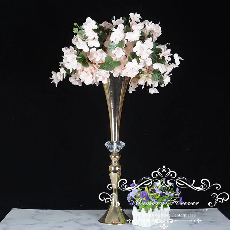 

new product elegant Tall metal and crystal flower vase centerpieces wedding gold silver vases event decoration