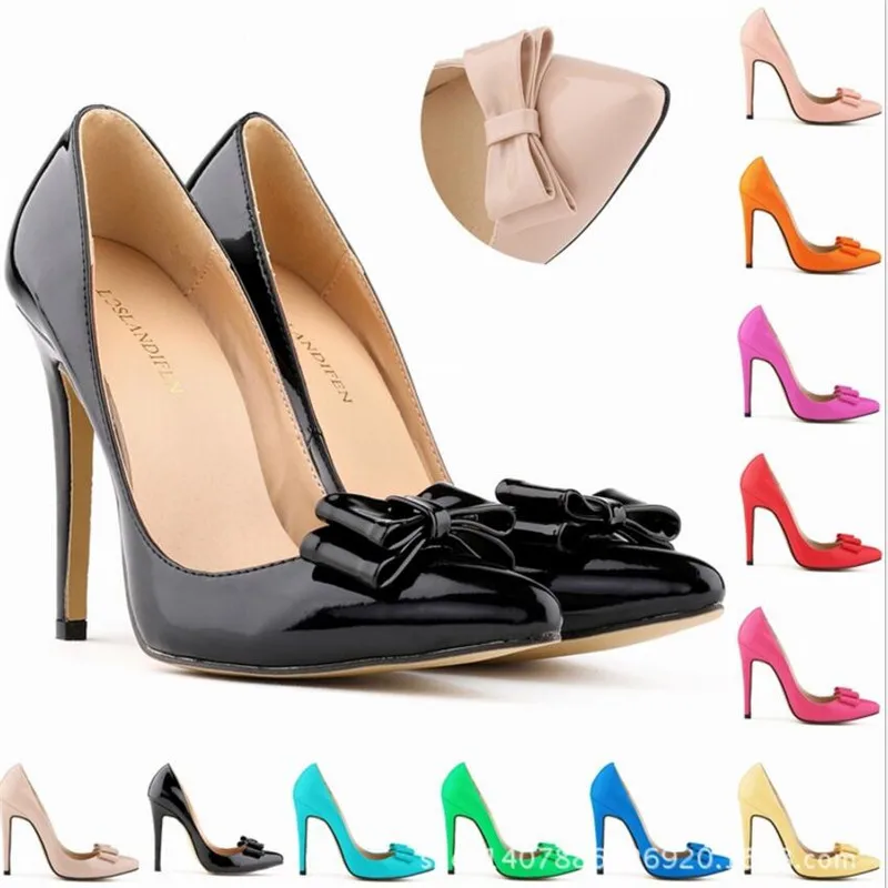 

Spring Women Pumps Fashion PU Slip On 11CM Thin Heels Pointed Toe High Heels Bow Party Shoes Nightclub Pump