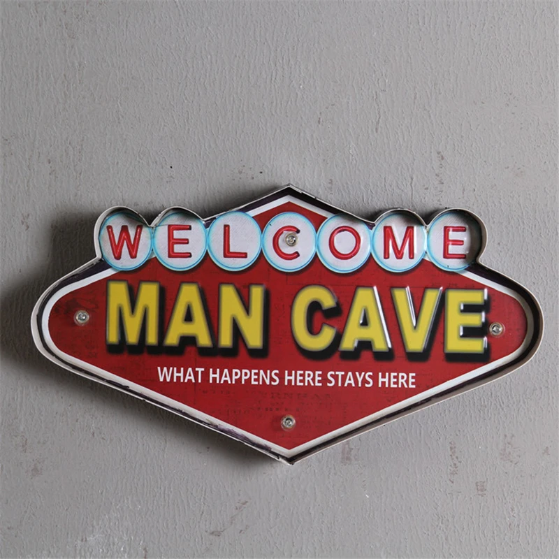 Vintage LED Metal Neon Signs, Welcome Man Cave, Decorative Bar, Pub, Home Wall Decoration, Illuminated Signboard, Hanging Sign