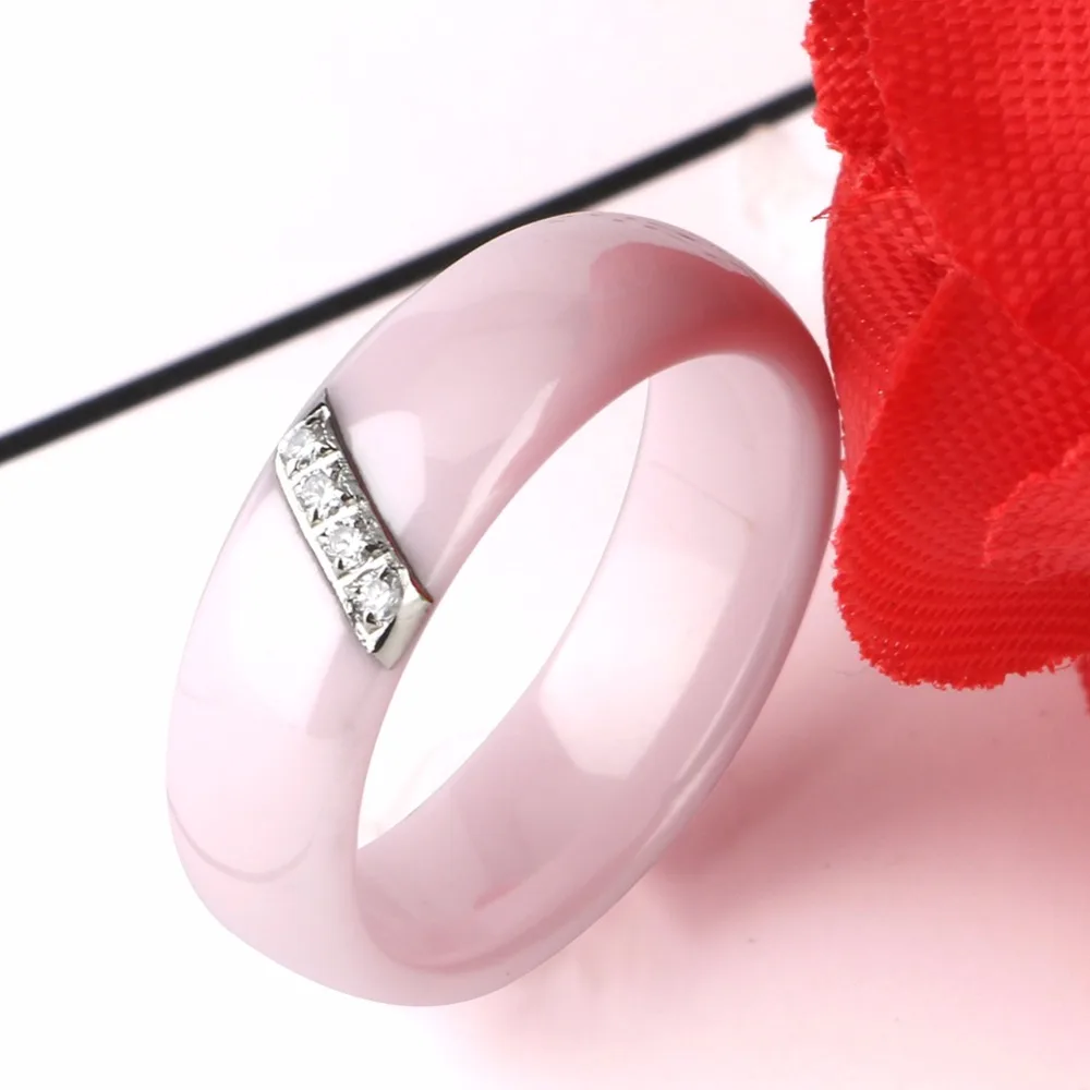 Fashion Pink Ceramic Rings For Women Smooth Surface Inlaid Zircon Women Ring Stainless Steel Wedding Engagement Gift bague femme