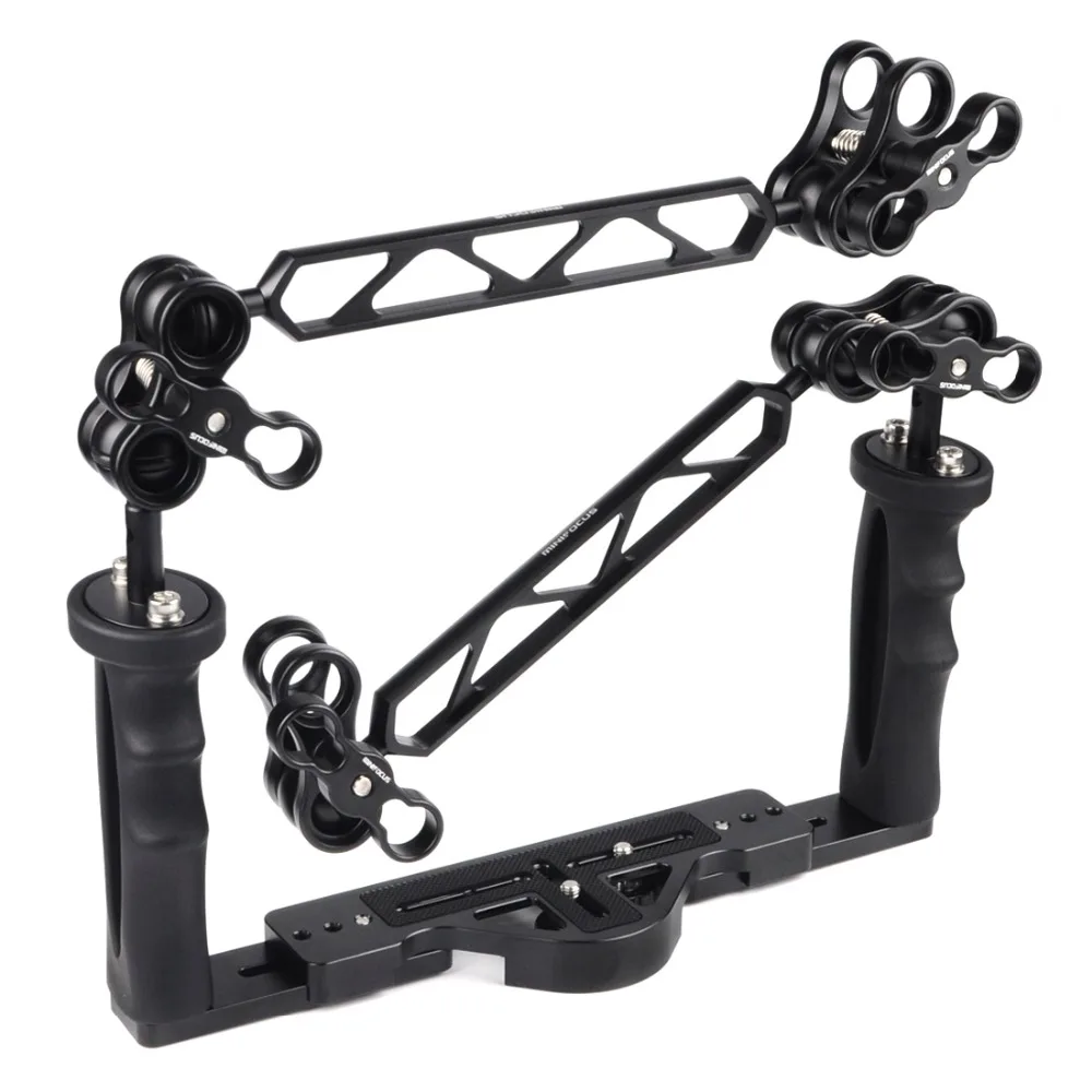 Imagem -02 - Dual Handle Mergulho Tray Grip Estabilizador de Mão w Double Ball Light Arm ys Head Ball Clip para Caixas de Câmera Subaquática