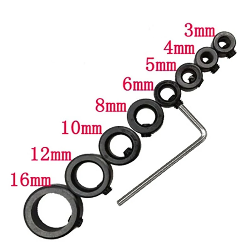 8 pces 3-16mm bit limite anel carpintaria broca profundidade posicionador brocas localizador + chave kit ferramentas de combinação de aço carbono alto