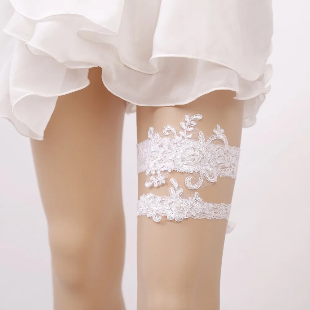 

2Pcs/set lace Bride Garter pearl white Women's Sexy Garters set Marriage Ceremony Bride Leg ring Belt Suspender Wedding Supplies