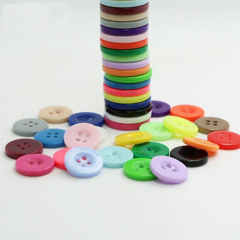 Resin Buttons Sewing on Shirt, Underwear Dyed Flatback, Bulk Plastic Button for Clothing, Solid Color, 4 Holes, 9-25mm, 100 pcs