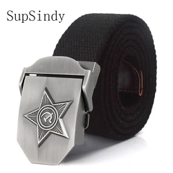 SupSindy Men&Women Canvas Belts 3D Five Rays Star Army Military Tactical Belt CCCP Patriotic Soldiers Male Strap Jeans Waistband