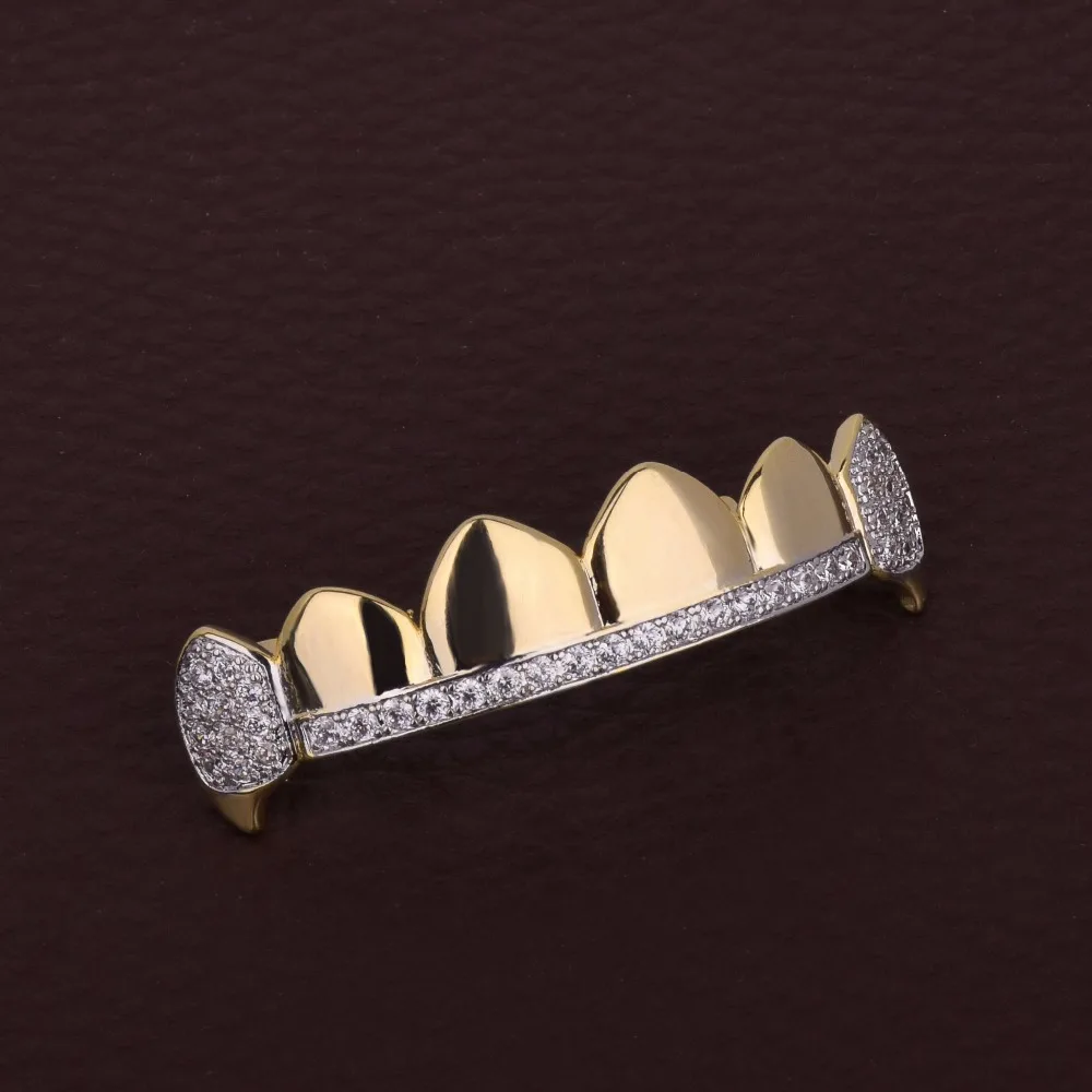 Bubble Letter Hip Hop Grillz Teeth Iced Zircon Fang Mouth teeth Caps Top & Bottom Tooth Set Men Women Vampire  Fashion Jewelry