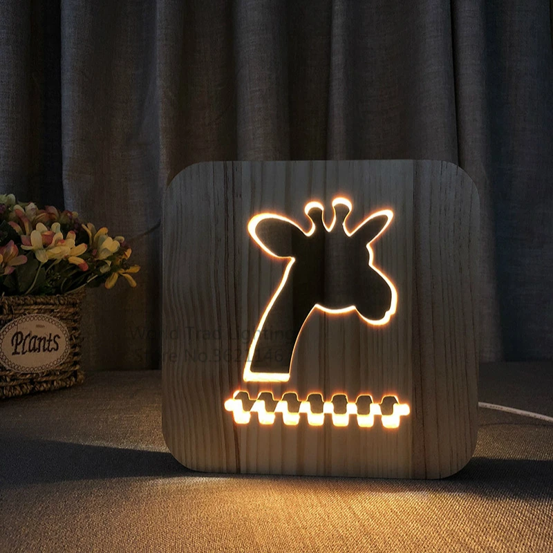 

LED Wood Light 3D giraffe Lamp USB Operated Warm White Mood Lamp 3D Luminaria Baby Lamp Birthday Gifts For Kids Bedroom Decor