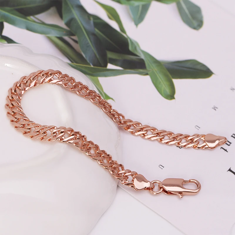 MxGxFam ( 19.5 cm * 6 mm) Rose Gold Color Weave Chain Bracelets For Men Women Fashion Jewelry Lead and Nickel Free