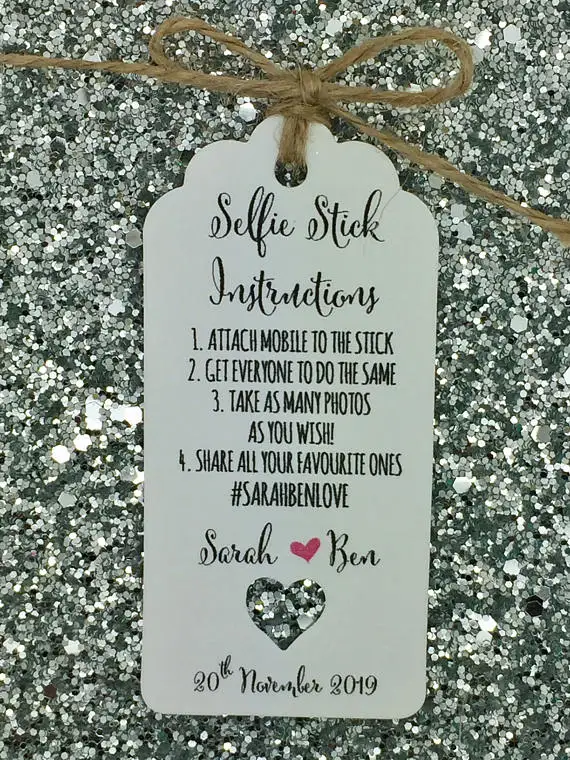 custom Selfie Stick Instruction wedding thank you Gift Tags welcome Guest favors Labels bridal baby shower birthay booking Cards