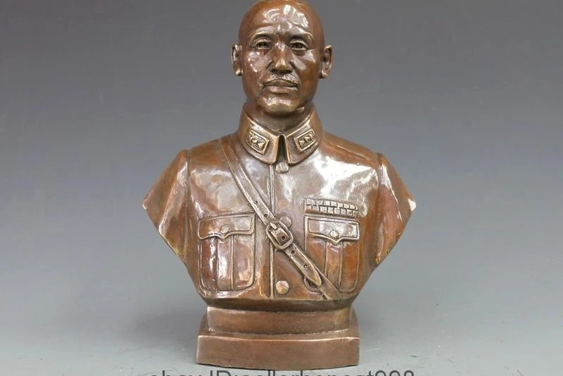 China Pure Bronze Copper Chiang's KMT faction chief Bust Statue