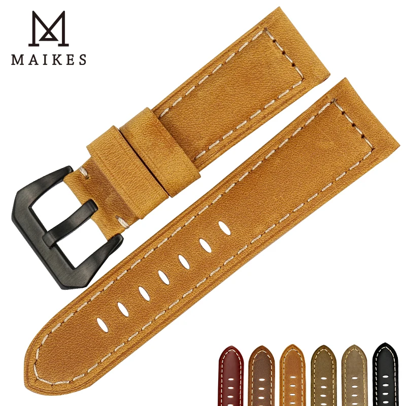 MAIKES New design vintage watch band for Fossil Genuine leather watch strap brown watch accessories for Panerai watchband