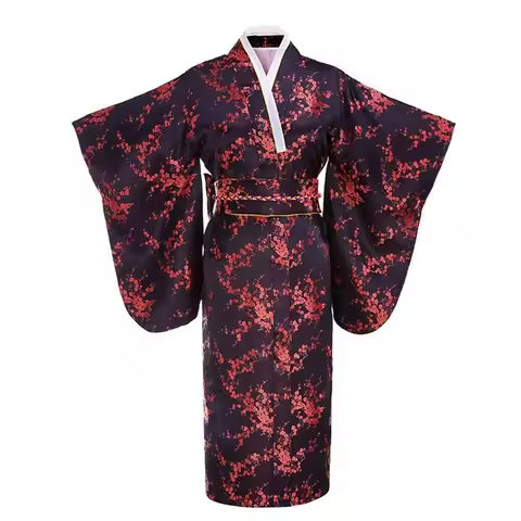 Japanese Traditional Yukata Kimono With Obi Vintage Evening Party Dress Performance Dance Dress Cosplay Costume One size