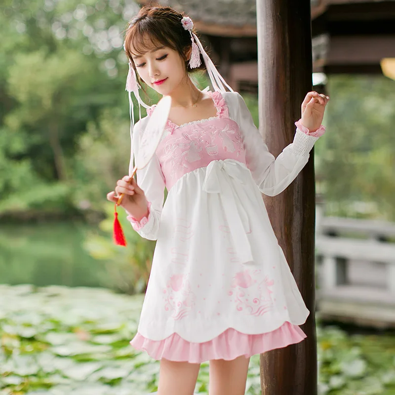 

Princess sweet lolita dress Candy rain new women's day Chinese style sweet modified long sleeved embroidered dress C16CD6172