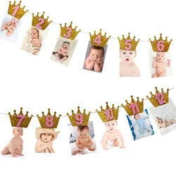 Photo Frame Banner para o Primeiro Ano de Aniversário, Decorações de Festa para Crianças, 1 ° Bebê Menino e Menina, 1 Ano de Aniversário, 12 Meses