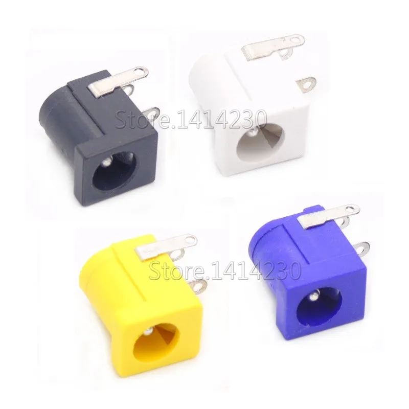 100Pcs DC-005 Black White Yellow and Purple DC Power Jack Socket Connector DC005 5.5*2.1mm 5.5*2.5 2.1socket Round the needle