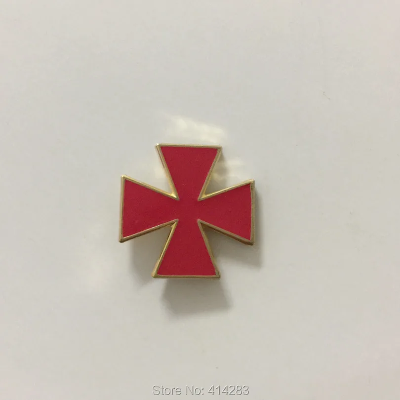 

100pcs Wholesale Malta Cross Knights Templar Commandery Masonic Lapel Pin Freemason Custom Pins Badges Red Enamel Brooch