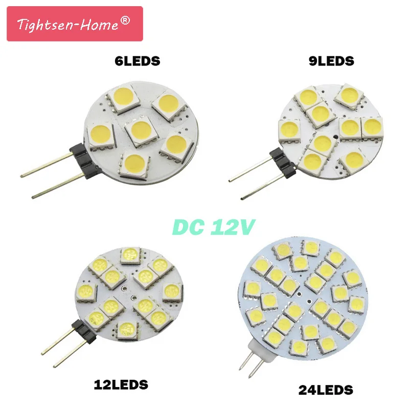 Promotion！5PCS G4 LED Lamp 1W to 3W 5050 SMD Spotlight Corn Bulb Marine Camper Boat RV Light White Warm 6/9/12/24led DC12V