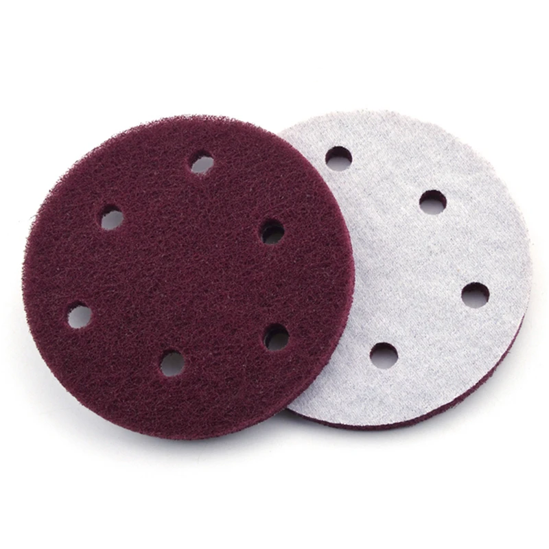 POLIWELL 4PCS 5 Pollici 6-Hole Affollamento Industriale Purga Pad Grit 240 400 1000 Heavy Duty Nylon Scrub pad per la Pulizia Della Cucina