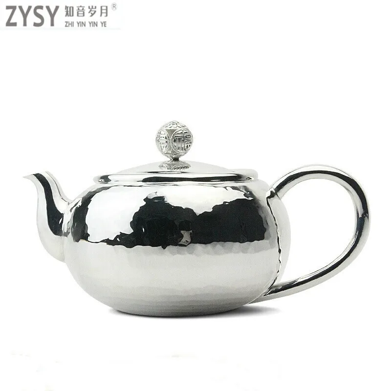 

pure silver Kung Fu tea set, manual production pure silver 999 do old burn water kettle mention beam pot, office gift collection