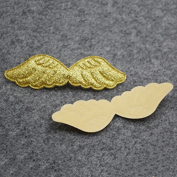 18pcs/lot 10.5*3cm Glitter PU angel wing Pads Patches Appliques for Craft Clothes Sewing Supplies DIY Hair Clip Accessories