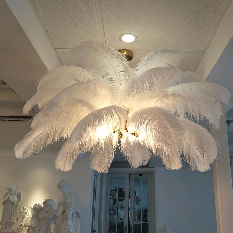 New  feather chandeliers  creative villa model room art living room decoration lamp lustres