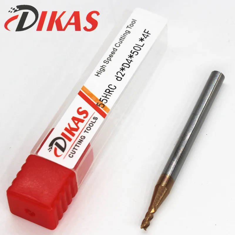 Dikas 55HRC d2*D4*50L*4F material Carbide Square Flatted End Mill 4 flute 2mm coating nano use for High-speed milling machine