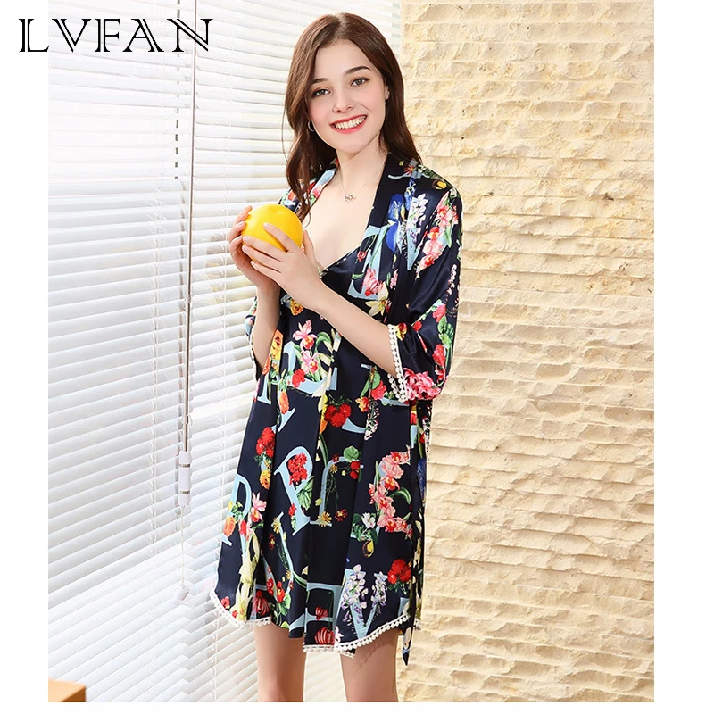 

New Spinning Silk Nightgown Lady Spring Sling Outer Sleeve Silk Household Suit Primrose Season Coordinate Suspensory TZ677