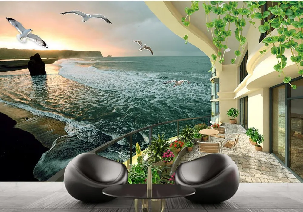 

Custom photo wallpaper 3D stereoscopic Seaview house Landscape wallpaper murals Wall Decoration Non woven roll