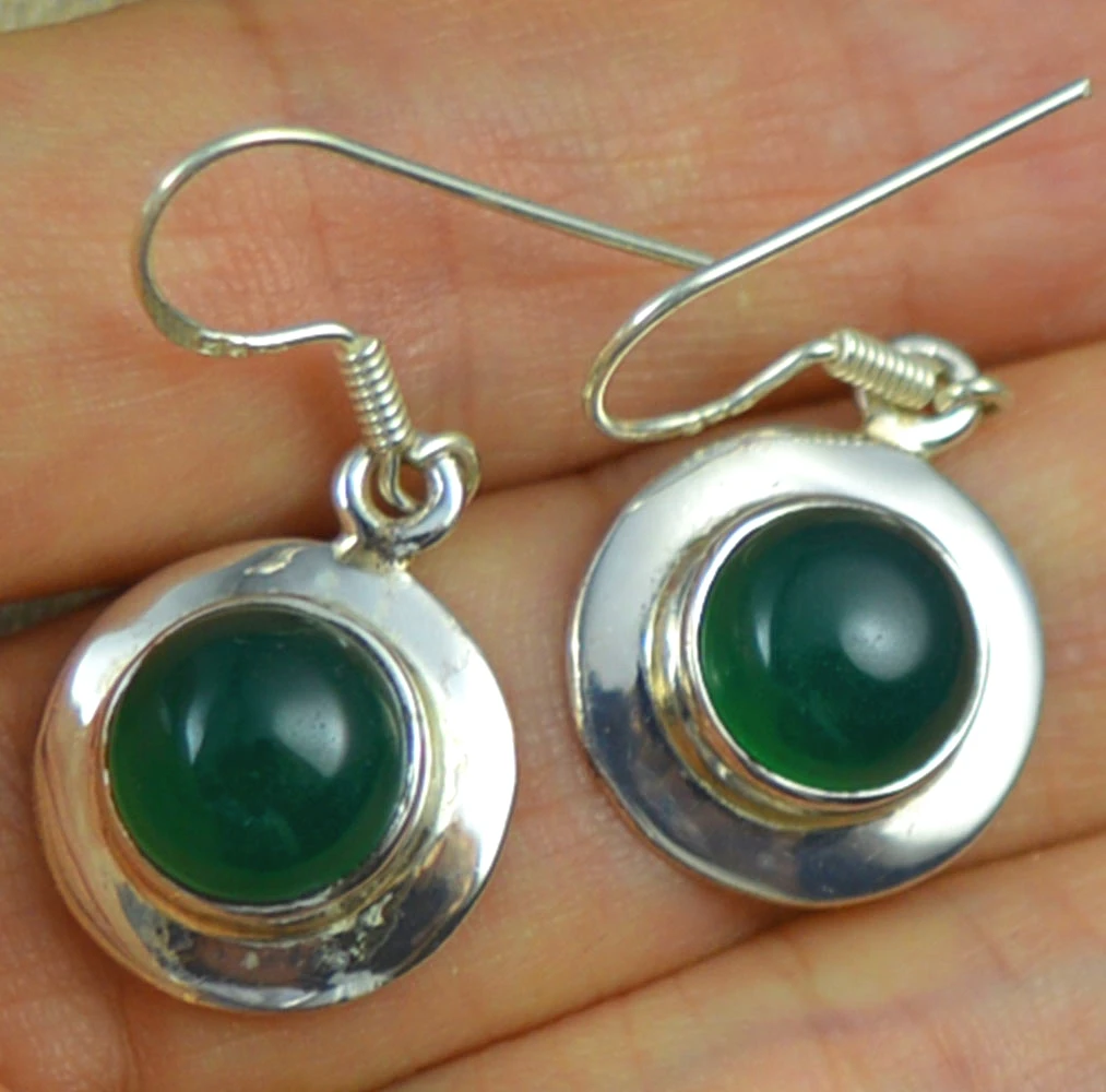 

Genuine Green Onyx Earrings 925 Sterling Silver, 32.9 mm, KE0099
