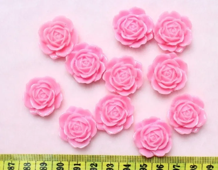 120pcs Flatback pink Resin rose flower Cabochons 24mm DIY, scrapbook, hair bow, flower centers, cell phone