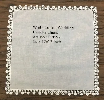 Set of 12 Fashion Wedding Bridal Handkerchiefs white Cotton Hankies with Lace edges Embroidered Vintage crochet Hanky for bride