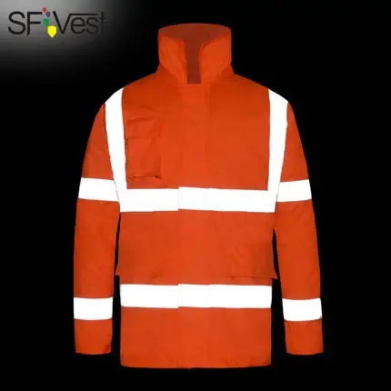 

ANSI/SEA 107 Hi vis Safety reflective winter parka men jacket workwear rain jacket orange rain coat with reflective stripes