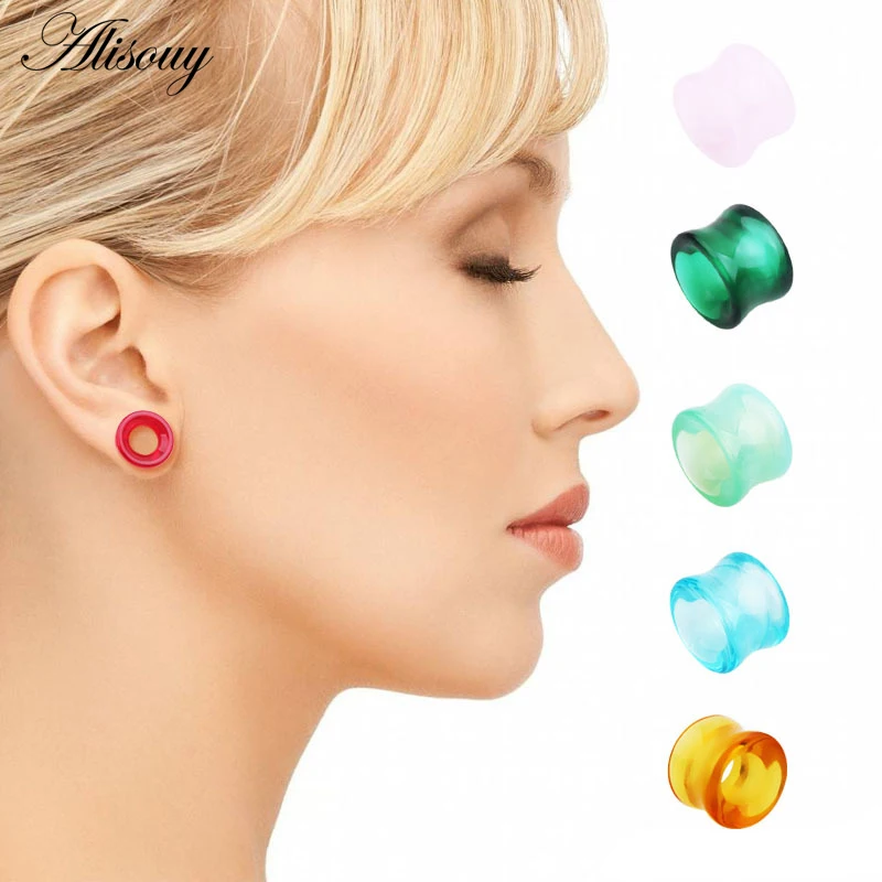 Alisouy 2pcs/lot Piercing Stone Ear Plugs Piercing Body Jewelry Expander Double Flared Ear Gauges 8-16mm Six Color for Chose