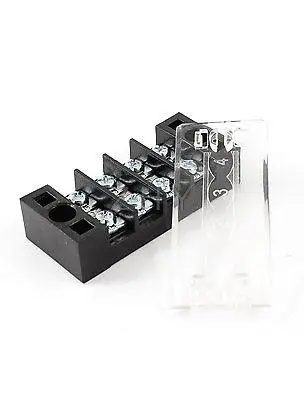 600V 25A Double Row 4 Positions Barrier Screw Terminal Block Black Clear