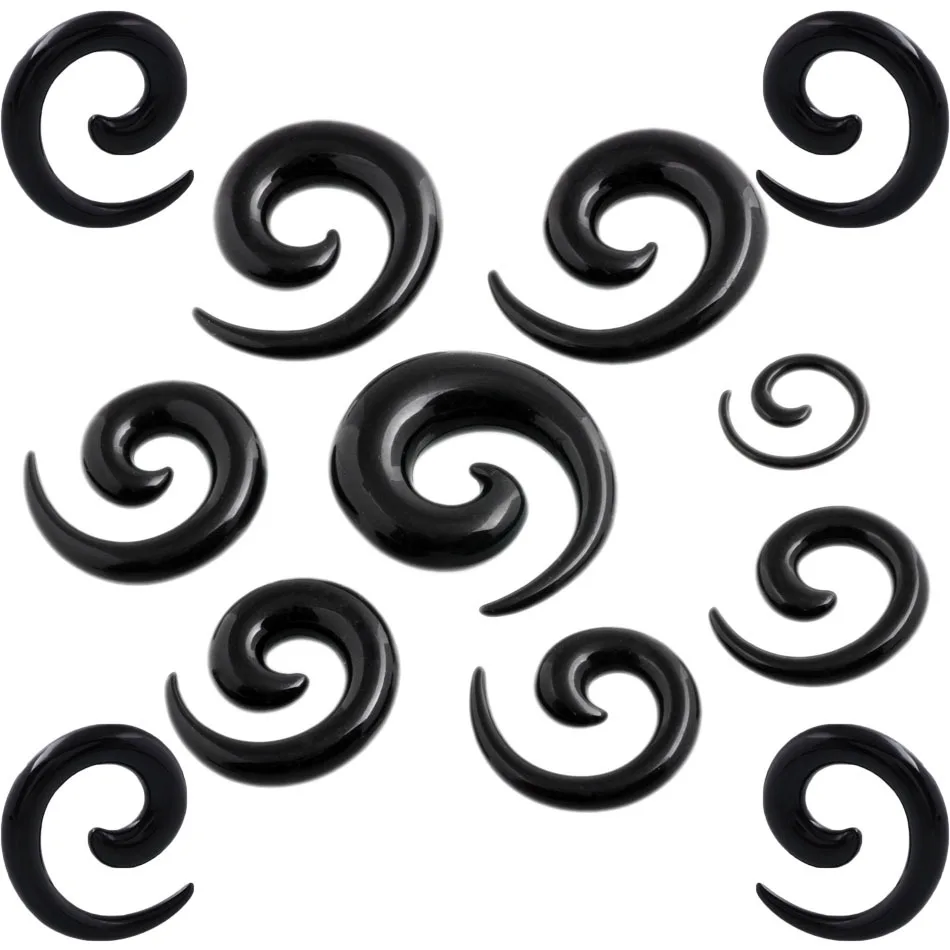 1 pairs (1.6-12mm) Black White Acrylic Spiral Ear Gauges Large Size Ear Tapers Stretching Plugs Tunnel Expanders Pircing Jewelry