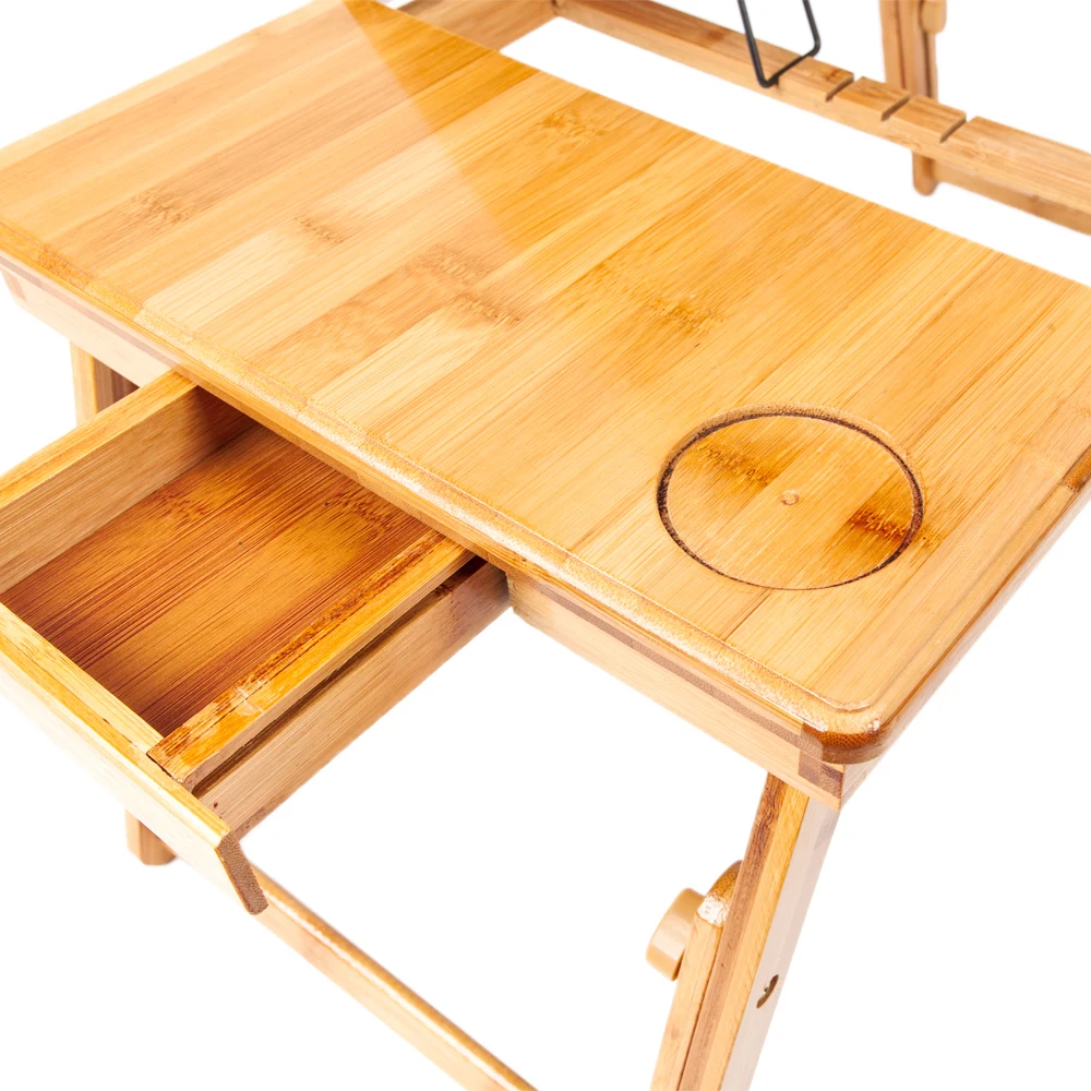 53cm Smooth Adjustable Computer Desk with Cup Stand Wood Color