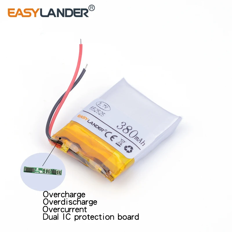 652525 3.7V 380mAh Rechargeable Lithium Li-ion Polymer Battery for Bluetooth stereo video  digital clock