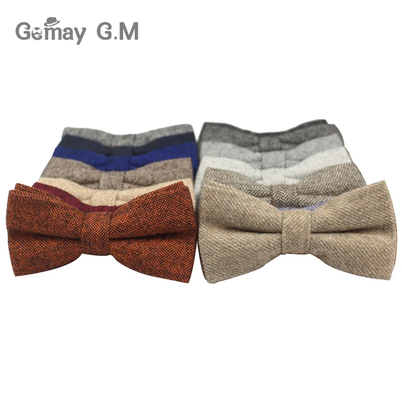 New Arrival Wool Bow Ties for Men Casual Wool Groom Bowties High Quality Solid Color Adjustable Winter Bowtie for Wedding