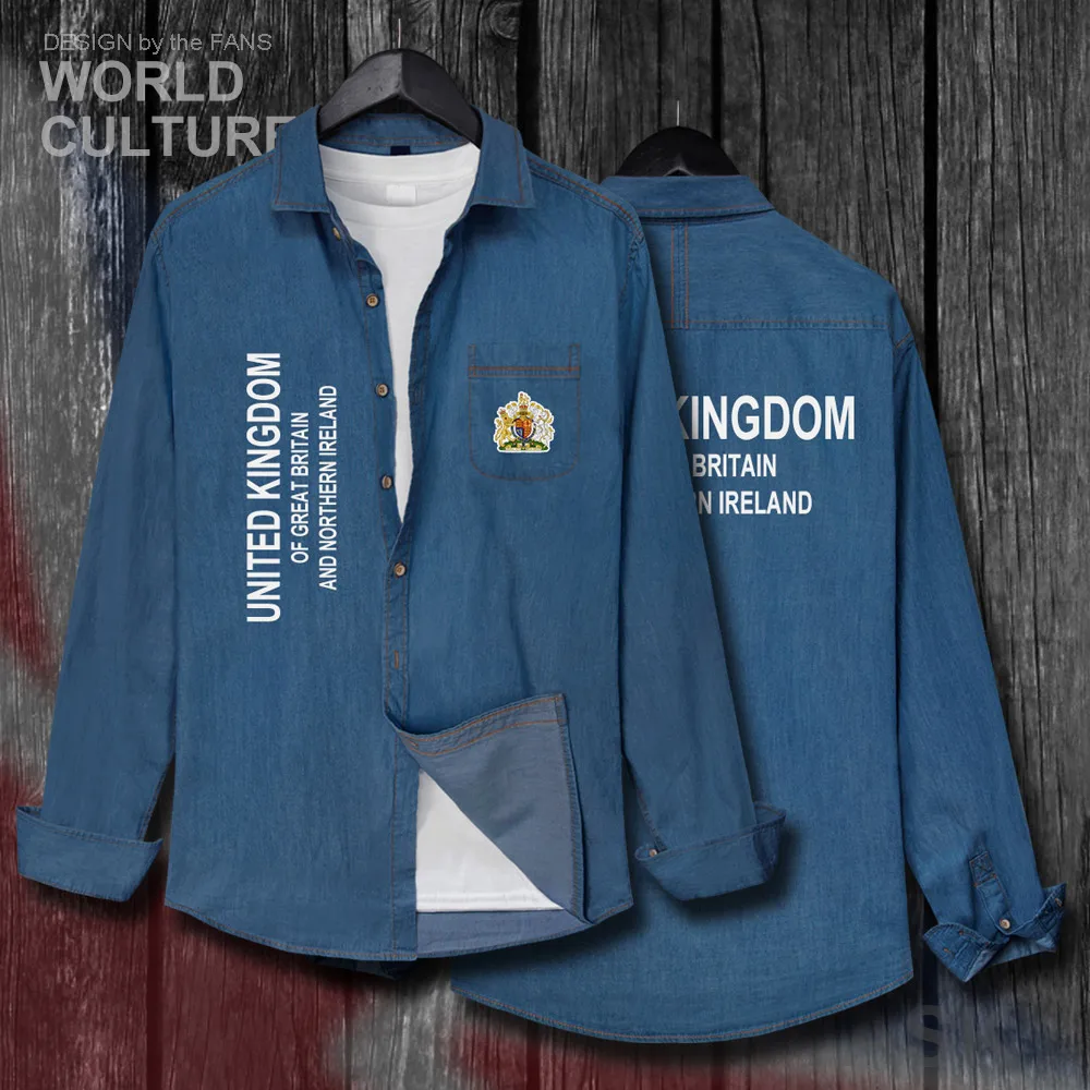 

England English ENG UK Tops Men Fashion Clothes Autumn Cotton Long Sleeve Cowboy Casual Coat Turn-down Collar Jeans Shirt New 20