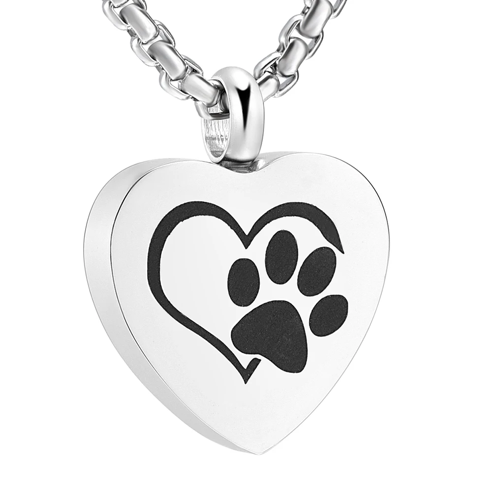 

JJ001 Different Style Of Pet Memorial Jewelry - Dog/Cat Paw Print Heart Stainless Steel Keepsake Necklace For Cremation Ashes