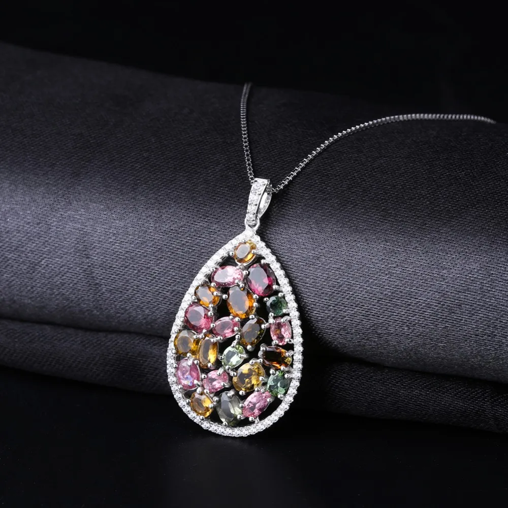 GEM'S BALLET 1.16Ct Colorful Natural Tourmaline Pendant Necklace Solid 925 Sterling Silver Gemstone Fashion Jewelry For Women