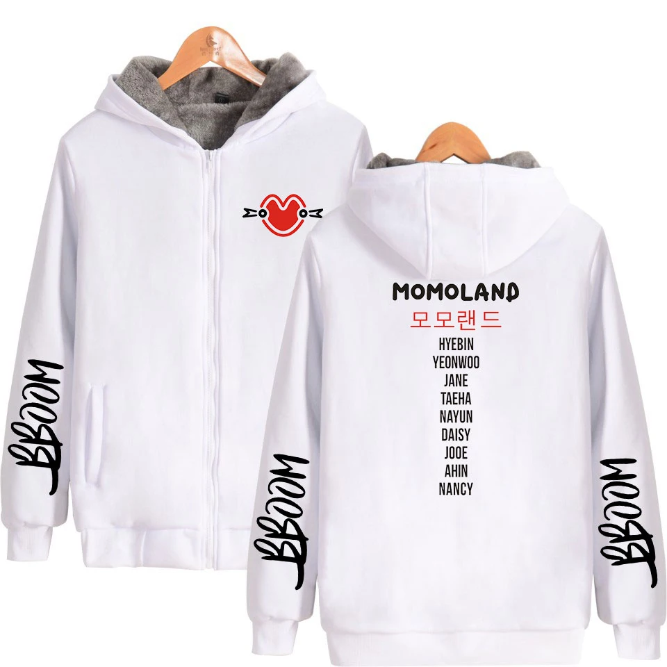 MOMOLAND Kpop Fashion Winter Fashion Zipper Men Women Hoodies Jacket Long Sleeve Thicker Fleece Zip Up Hoodie Sweatshirts Tops