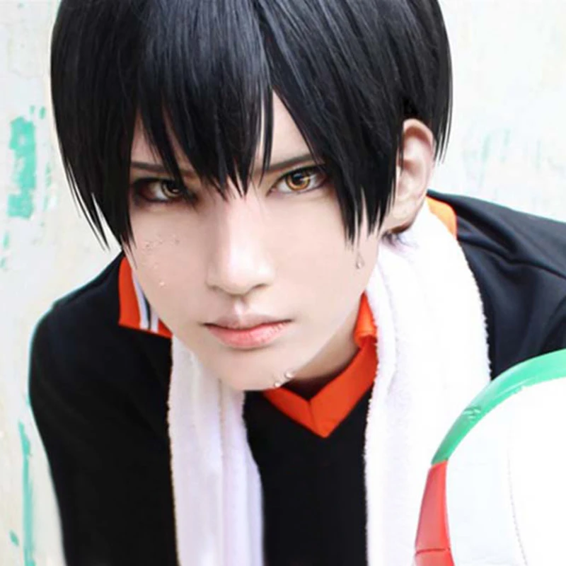 Anime Tobio Kageyama High School Volleyball Club Kageyama Tobio Short Black Heat Resistant Hair Cosplay Costume Wig +Wig Cap