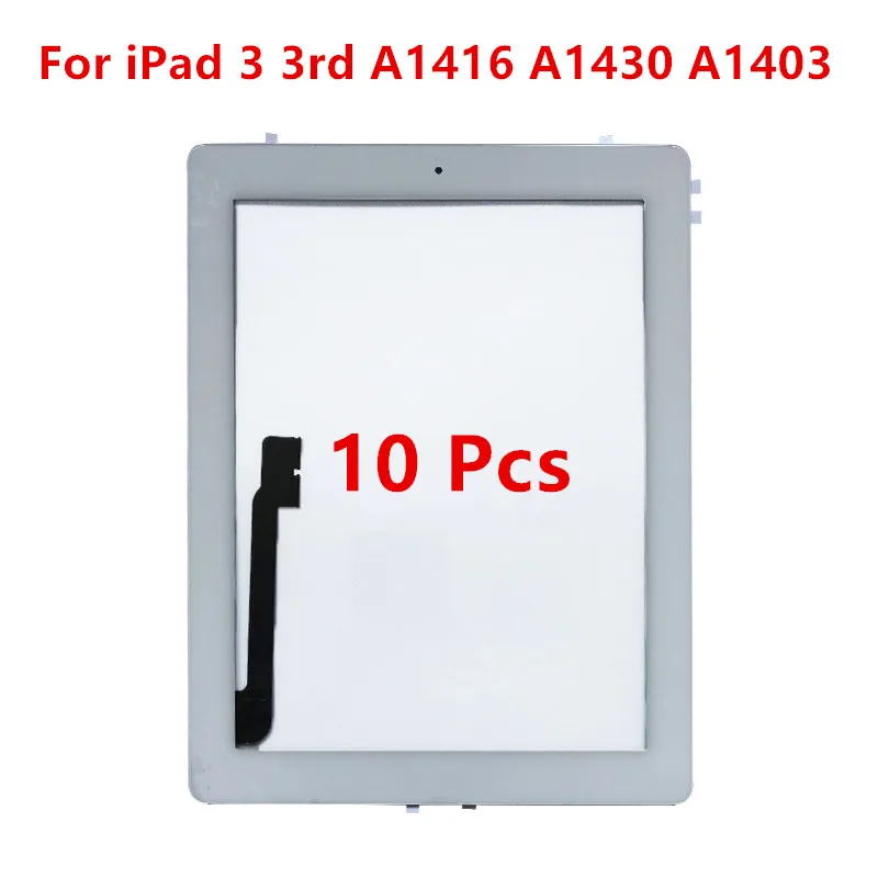 10 Pcs For iPad 3 A1416 A1430 A1403 Digitizer Touch Screen Display Glass Assembly with Home Button Replecement For iPad 3 Screen